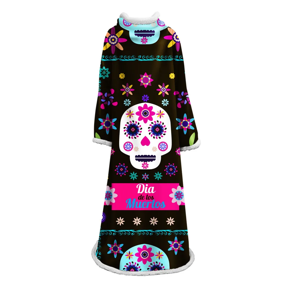 

Для взрослых темно-синее светильник кое одеяло с рукавом удобное одеяло Счастливого Хэллоуина Тыква фонарь Милая Кошка Одеяло с животными