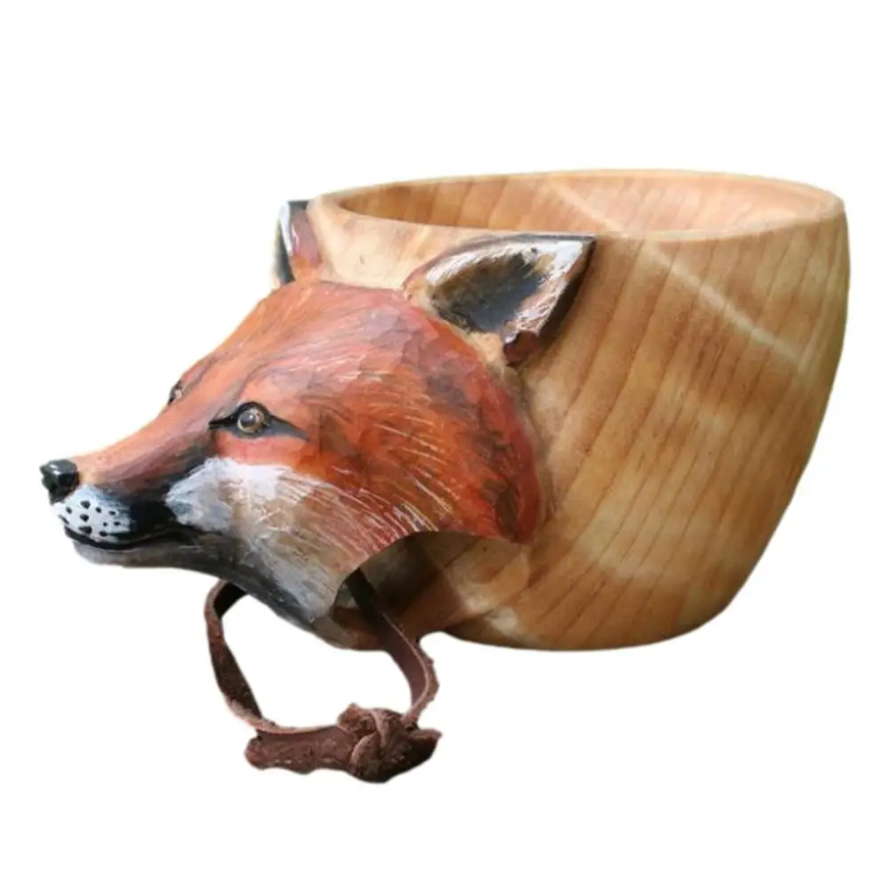 

Nordic Creative Kuksa Rubber Wooden Water Cup Hand Carved Animal Head Cup For Outdoor Garden Decor