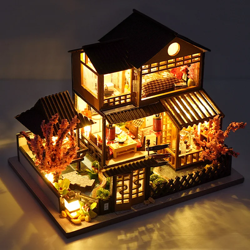 mini size casa diy wooden doll house kit miniature with furniture japanese cottage dollhouse toys for children girls xmas gifts free global shipping