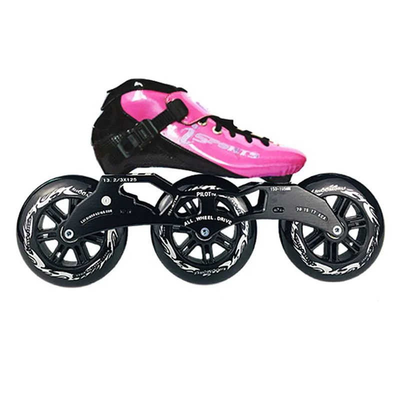 ISPORTS скоростные роликовые коньки из углеродного волокна для соревнований 3*125 мм уличные гоночные коньки для детей и взрослых SH56 - Цвет: Pink Black