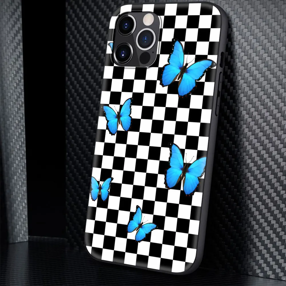 

Checkerboard Checkered Sunflowers Silicone Case Coque For iPhone 12 11 Pro Max X XS Max XR 7 8 6 6S Plus Phone Shell Cover Funda