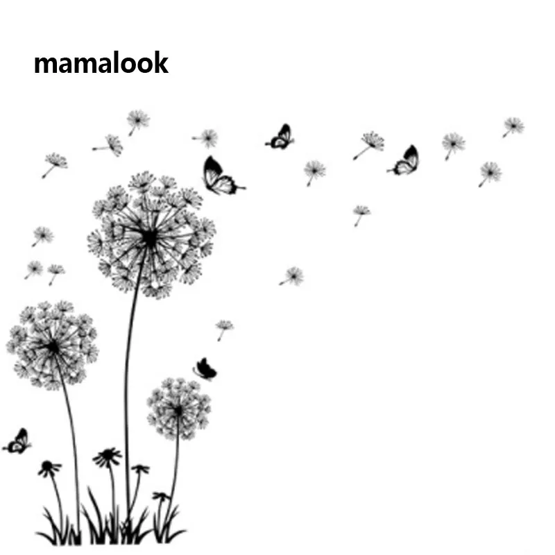 

Black Dandelion Wall Sticker butterflies on the wall Living room Bedroom window decoration Mural Art Decals home decor stickers
