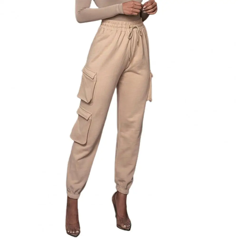

Autumn Women Sports Pants Solid Color Drawstring Winter Pockets High Waist Ankle Tied Sweatpants Jogging