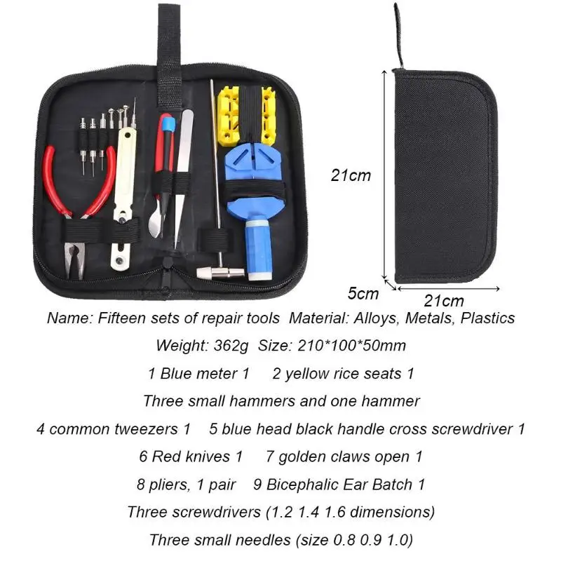 

15pcs Watch Repair tool Kit Watch Link Pin Remover Case Opener Spring Bar Remover Horlogemaker Gereedschap Repair Tool Kit