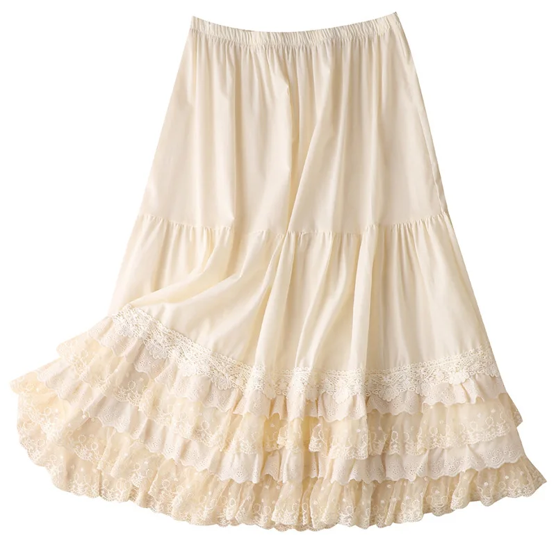 

Хлопковая Лоскутная кружевная юбка Shuchan для женщин, однотонная винтажная трапециевидная юбка до середины икры в Корейском стиле, Женская юб...