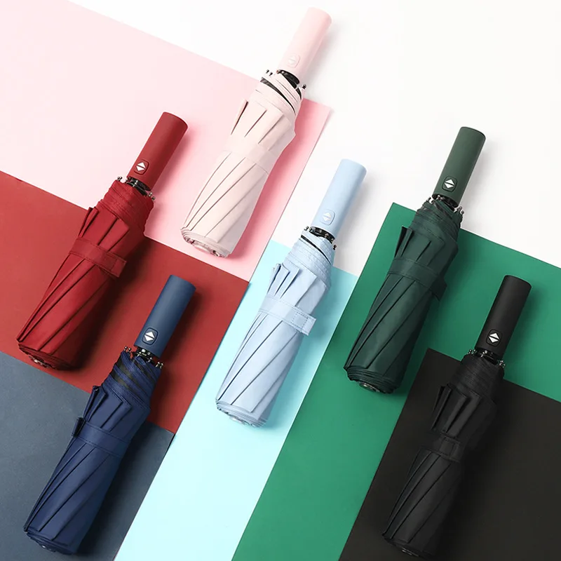

Chinese umbrella Automatic Fold Wind Resistant Three Folding 10 Bones Color Matching Business Outdoor Sunscreen Cute Parasol