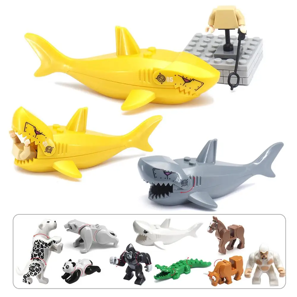 Mechanical Gold Shark Building Block Deep Sea Diving Figures Equipment Military Technology World Model Child Christmas Gift Toys | Игрушки и