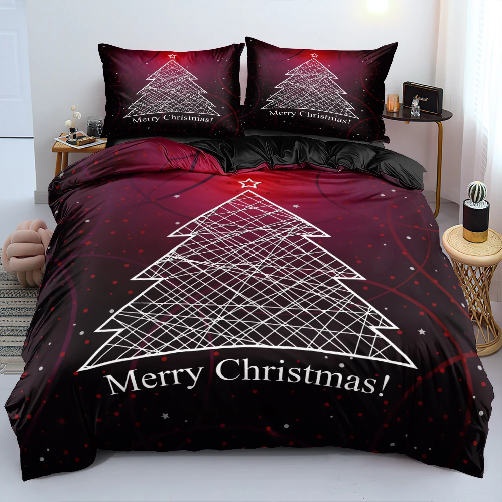 

3D Luxury Bedding Sets Wine Red Bedclothes Christmas Tree Single Double Queen King Sizes Duvet Cover Pillow Shams Festival Style