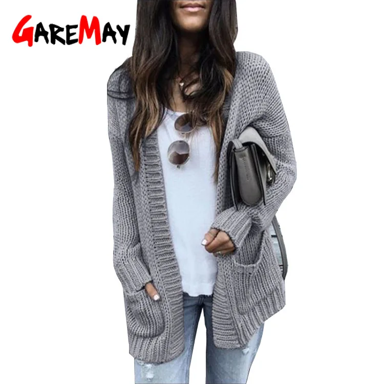 Plus Size Cardigans Women Knitwear Sweater Female Autumn Winter Thick Warm Casual Gray Black Coat Knitted Ladies Jacket |