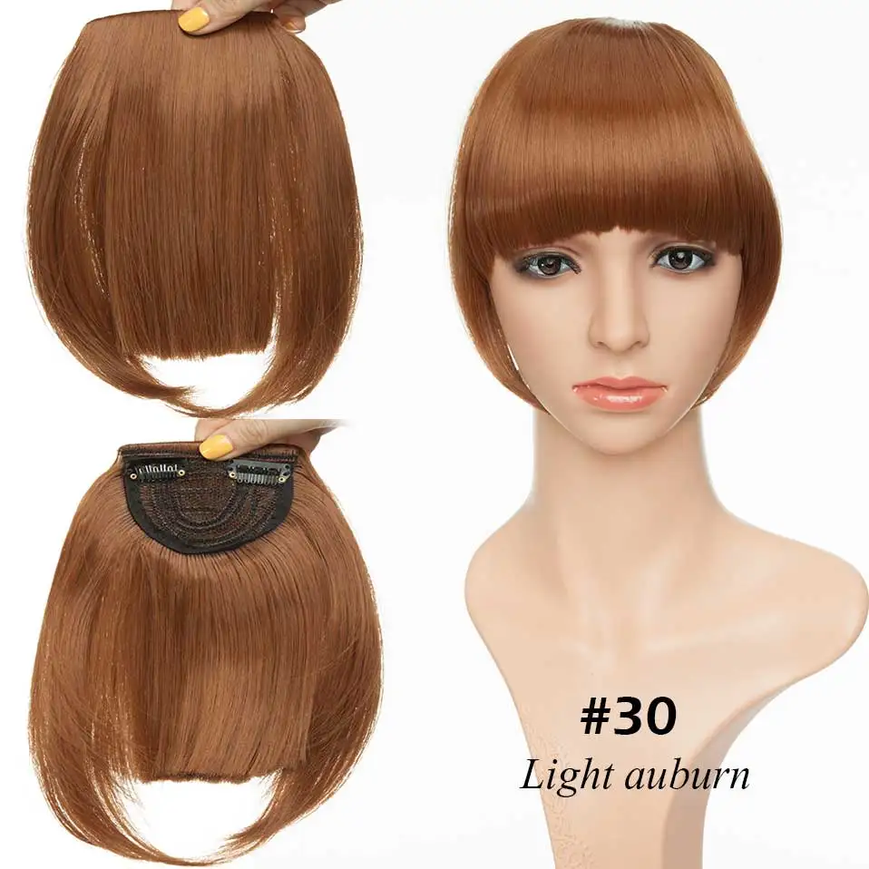 light auburn SNOILITE короткие передние тупые челки Клип короткая челка волосы для наращивания прямые синтетические настоящие натуральные накладные волосы - Цвет: light auburn
