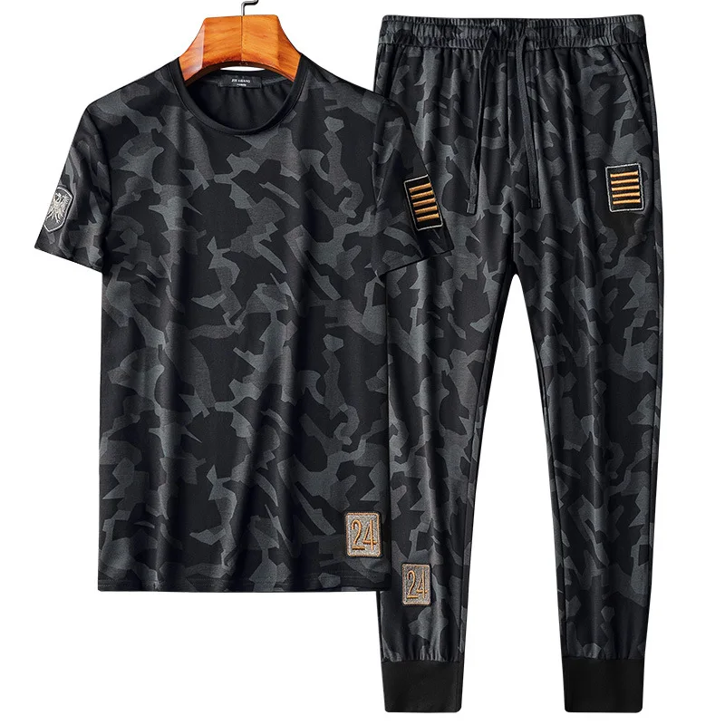 

Camouflage Clothing 2021 Men Sportswear Set Fitness Summer Thin Mens Track Suit Set 2 Pieces Casual Jogger Sets Plus Size 4XL