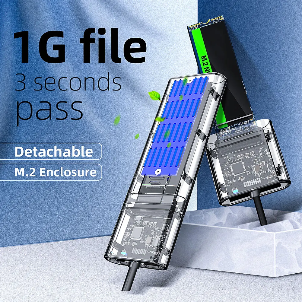 M2 SSD чехол NVME корпус M.2 на USB Тип C прозрачный для жесткого диска PCIE NGFF SATA M/B Ключ