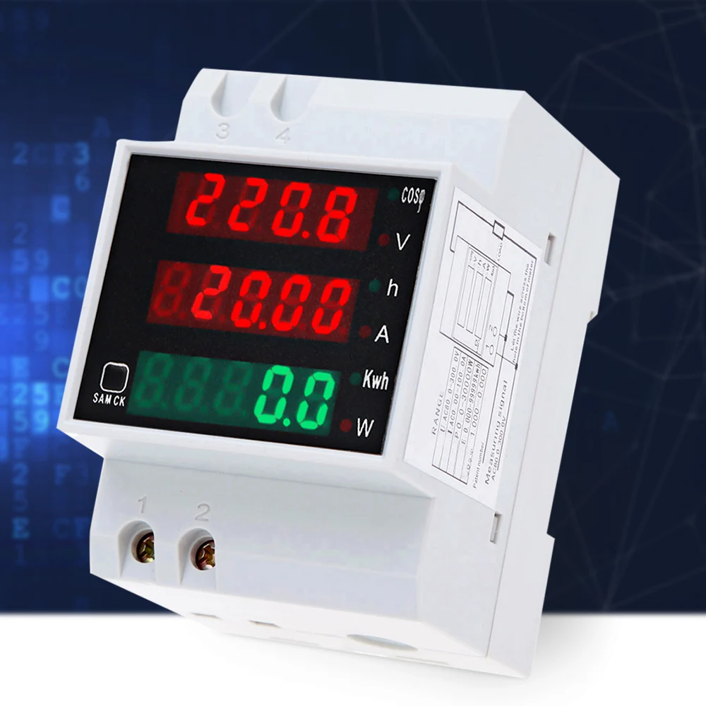

D52-2047 AC 80-300V 0-100A Din Rail LED Voltmeter Ammeter Active Power Factor Energy meter Voltage Volt Current Digital Meter