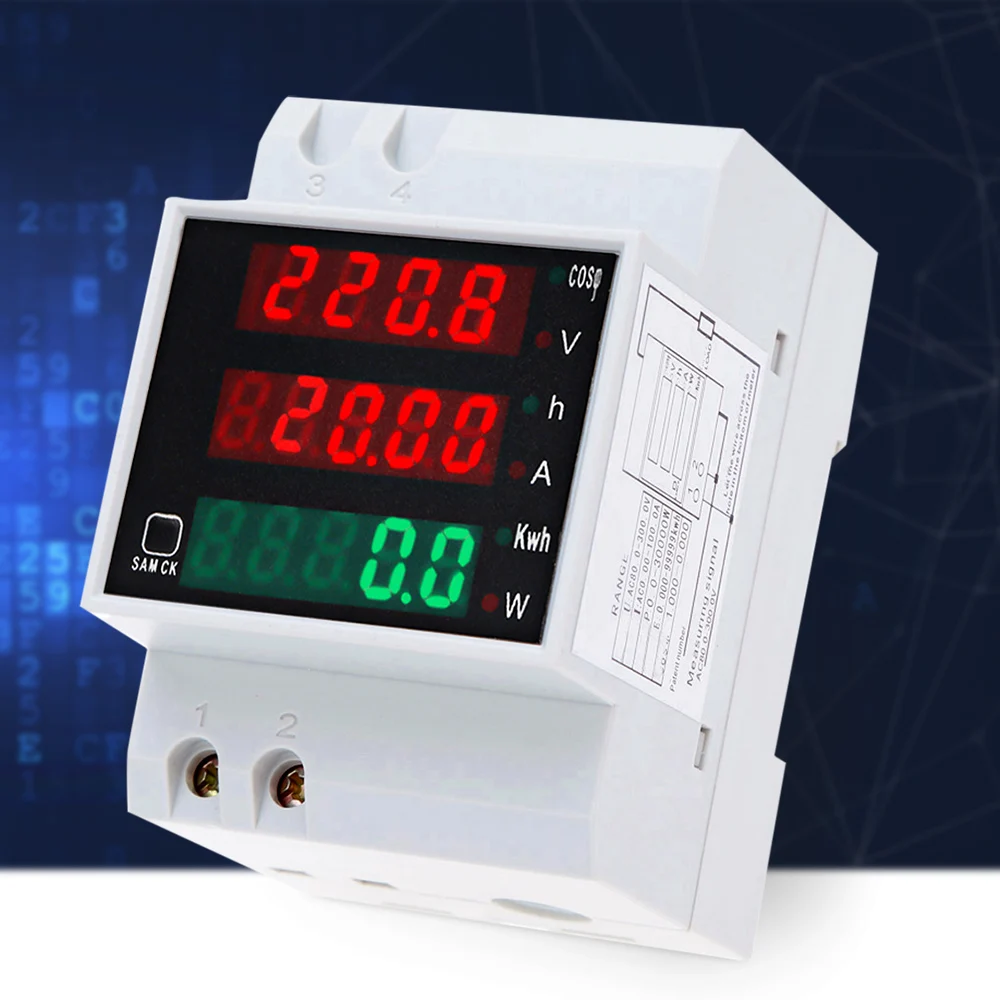 D52-2047 AC 80-300V 0-100A din-рейка светодиодный Вольтметр Амперметр активный коэффициент мощности счетчик энергии Напряжение Вольт ток цифровой измеритель - изображение