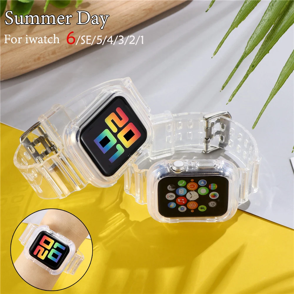 

Прозрачный ремешок + чехол для Apple Watch Series 6 SE 5 4 44 мм силиконовый ремешок для iwatch ремешок 3 2 38 мм 40 мм защита экрана