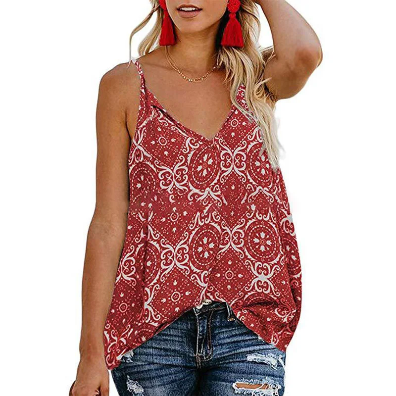 

1 Pcs Tops Cami Tunic Shirt Tank Tops Women Beach Boho Summer Comfortable And Cool Sleeveless V-neck Beach Tees Vest T-Shirt