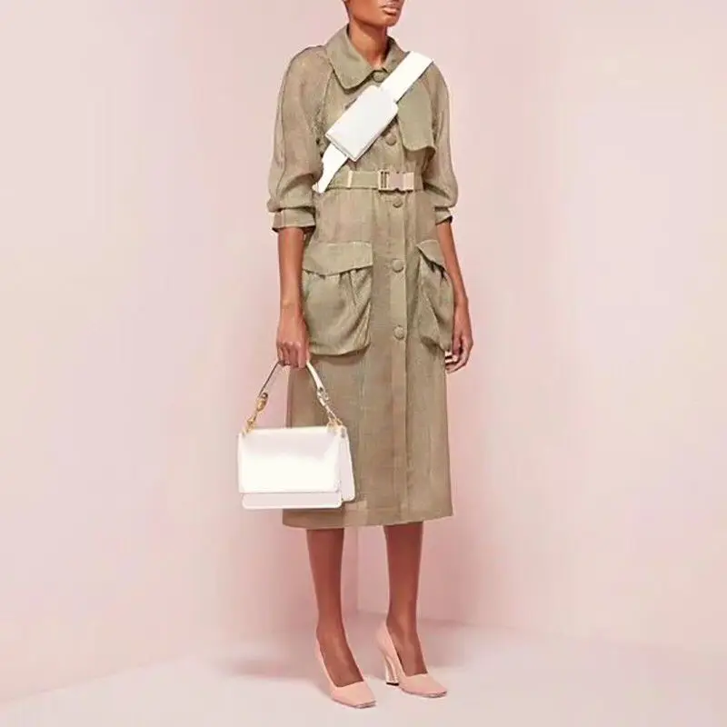 Одежда высшего качества элегантное платье с длинным рукавом Мода армейский