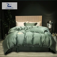 liv esthete green 100 silk bedding set solid color duvet cover set bed sheet pillowcases quilt cover for women home textile