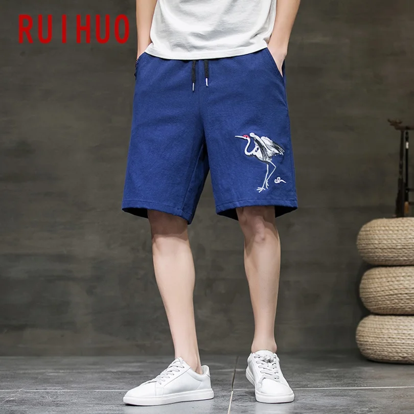 

RUIHUO кран вышивка тренировки повседневные шорты Мужская одежда летние мужские короткие черные мужские шорты до колена Длина M-5XL 2021 Новое пос...