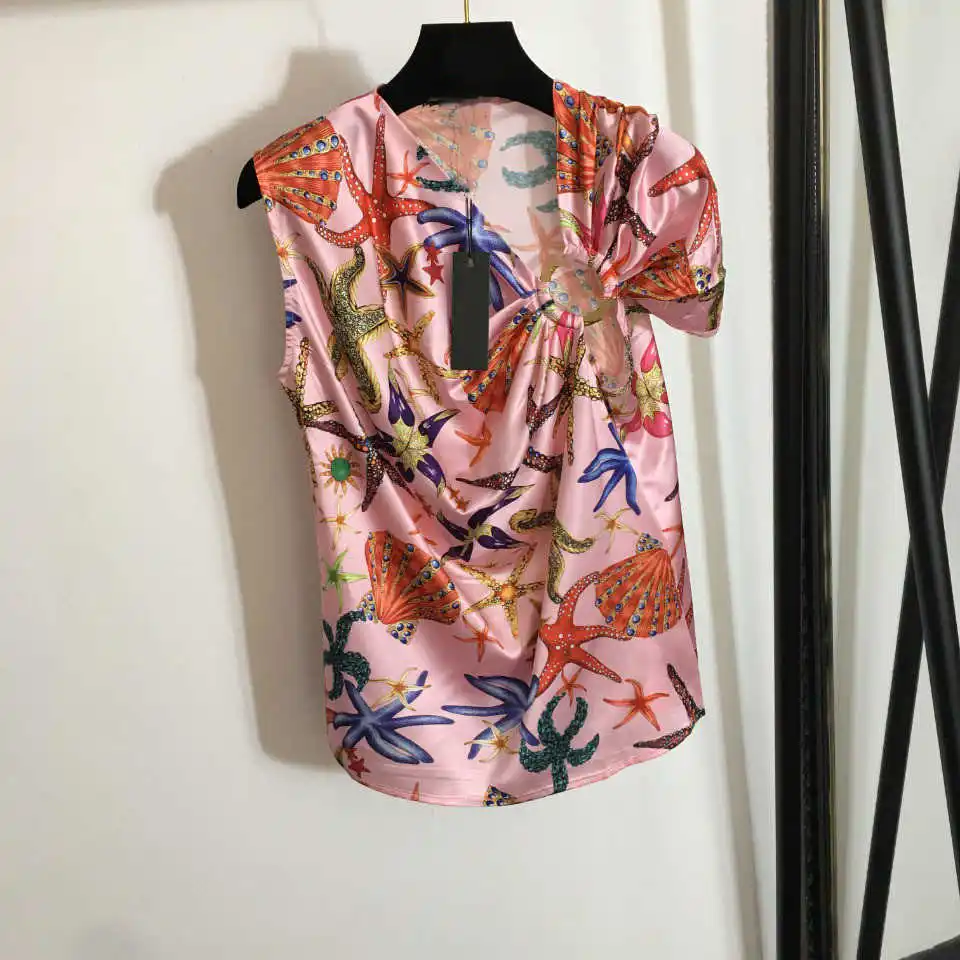 

Fashion Women's Summer print irregular Short sleeves T-shirts Top C340