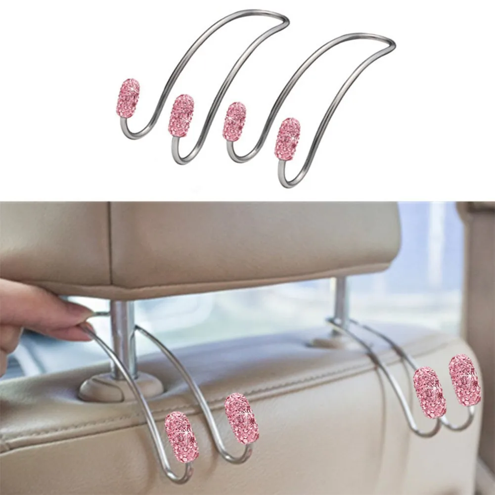 

2pcs/set Bling Rhinestone Car Seat Headrest Hooks Backseat Hanger Bag Cloth Holder Auto Interior Accessories