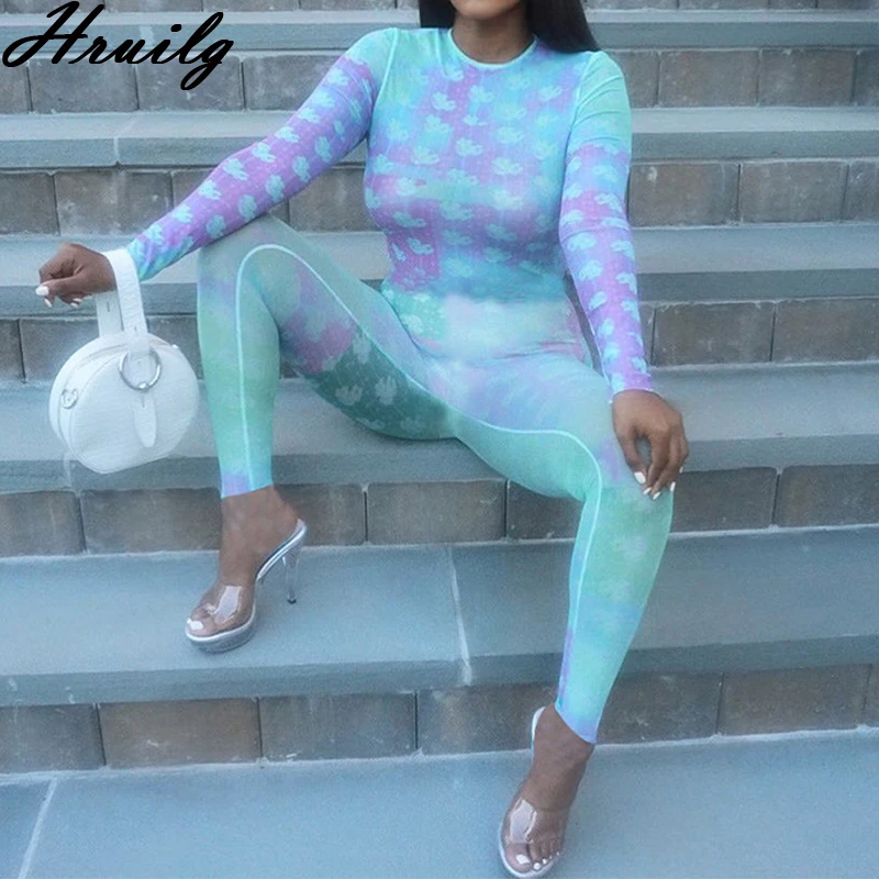 

Long Sleeve Jumpsuits For Women 2020 Print Elegant Fashion Skinny Rompers Womens Jumpsuit High Street Casual Women Jumpsuit