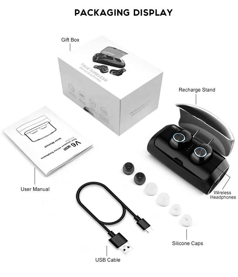 CALETOP V6 TWS наушники Bluetooth 5,0 беспроводные наушники-вкладыши стерео наушники водонепроницаемые беспроводные наушники с микрофоном зарядная коробка