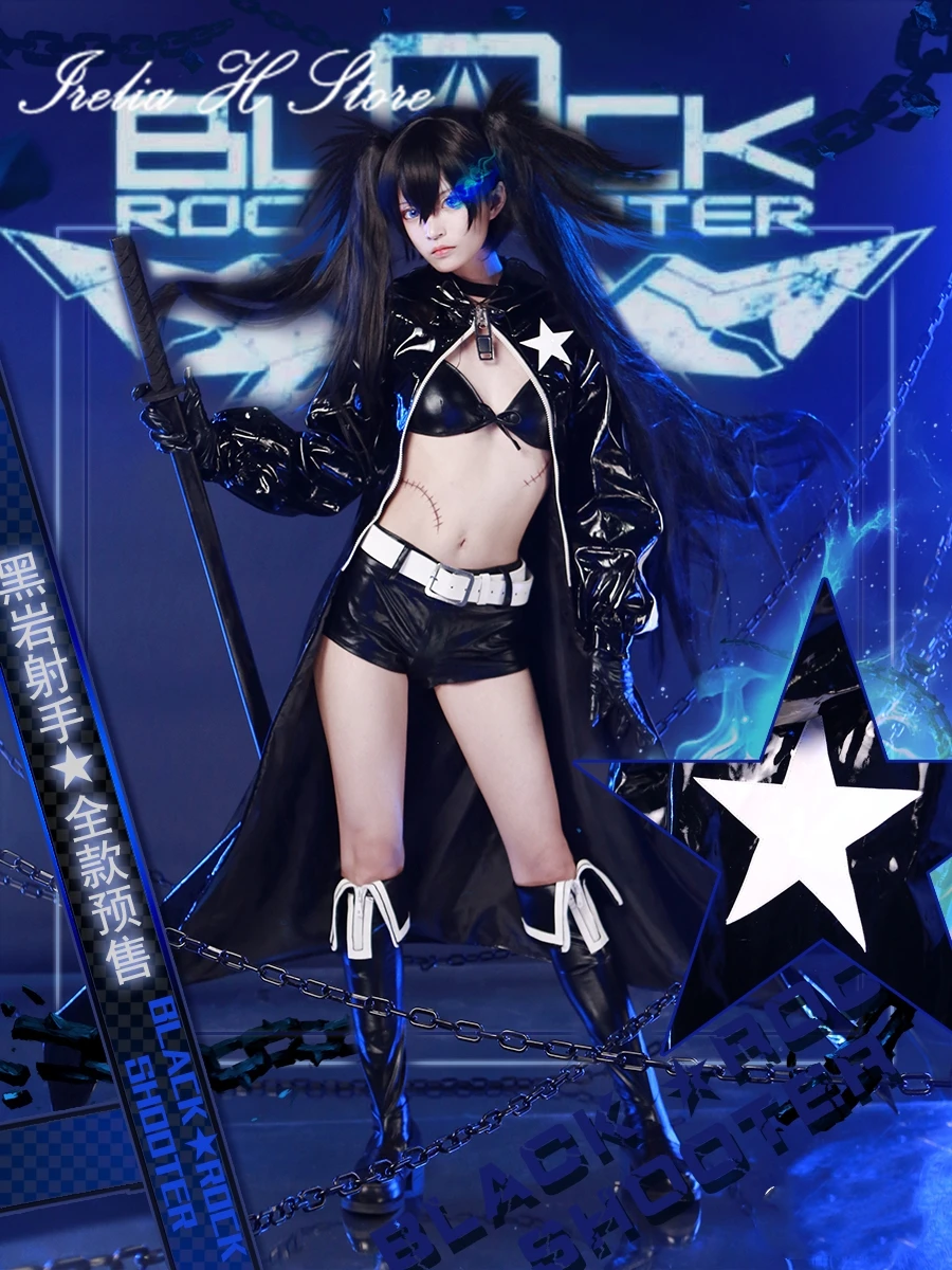 

{Stock} Irelia H Store BLACK ROCK SHOOTER Miku Cosplay Costume Trench shorts