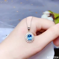 kjjeaxcmy fine jewelry 925 sterling silver inlaid natural blue topaz female miss woman pendant necklace classic support