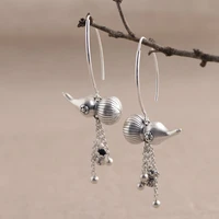 real 925 silver long tassel hanging earrings for girls vintage ethnic gourd tragus piercing earring chinese ancient jewelry eh29