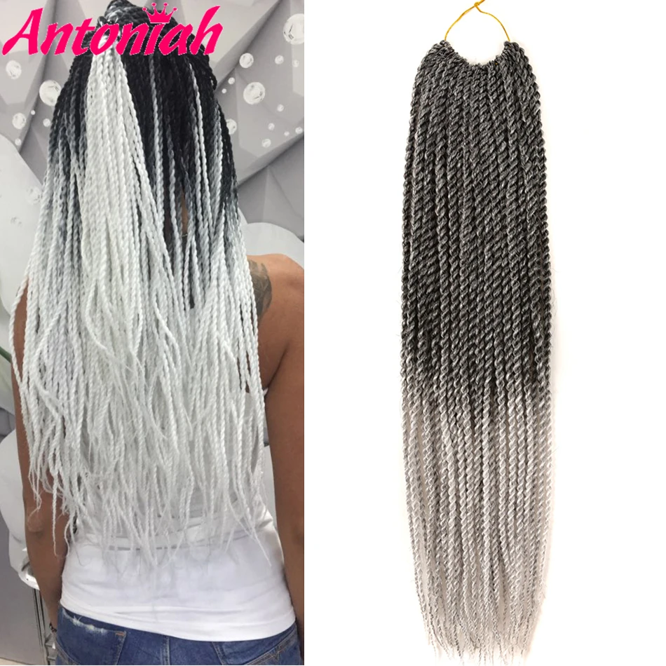 

ANTONIAH Grey Senegalese Crochet Twist Braids Hair 18inch 30strands Grey Color Braid Hair Ombre Synthetic Senegal Braiding Hair