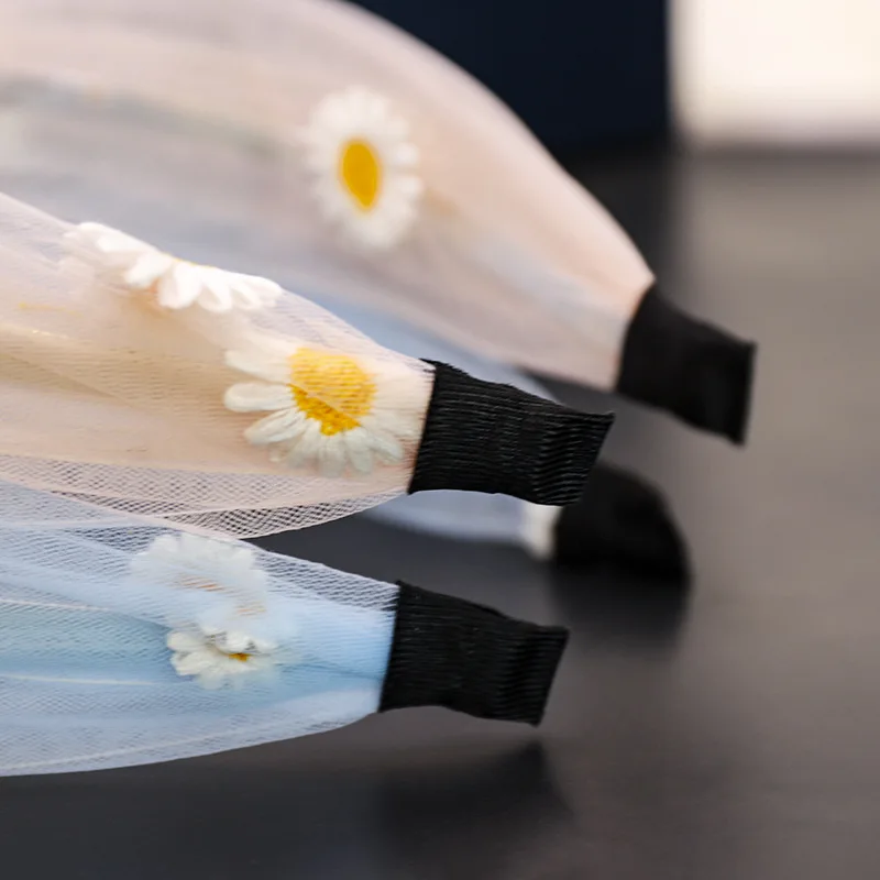 

Daisy Cross Knotted Headband Spring Girls Super Fairy Lace Transparent Embroidery Small Daisy Headband Fashion Hair Accessories