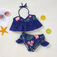 kids girl bikini swimsuit floral print swimwear halter top 2 pcs bathers childrens split bathing suit toddler girls backless a5