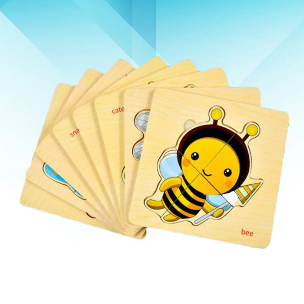 

8pcs Wood Puzzle 3D Insect Puzzle Block Educational for Kids Children