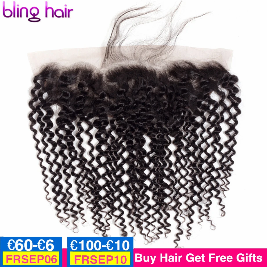 

Bling Hair Kinky Curly 13*4 Lace Frontal Closure With Baby Hair Natural Color Peruvian 100% Remy Human Hair Closure 8-22 Inch