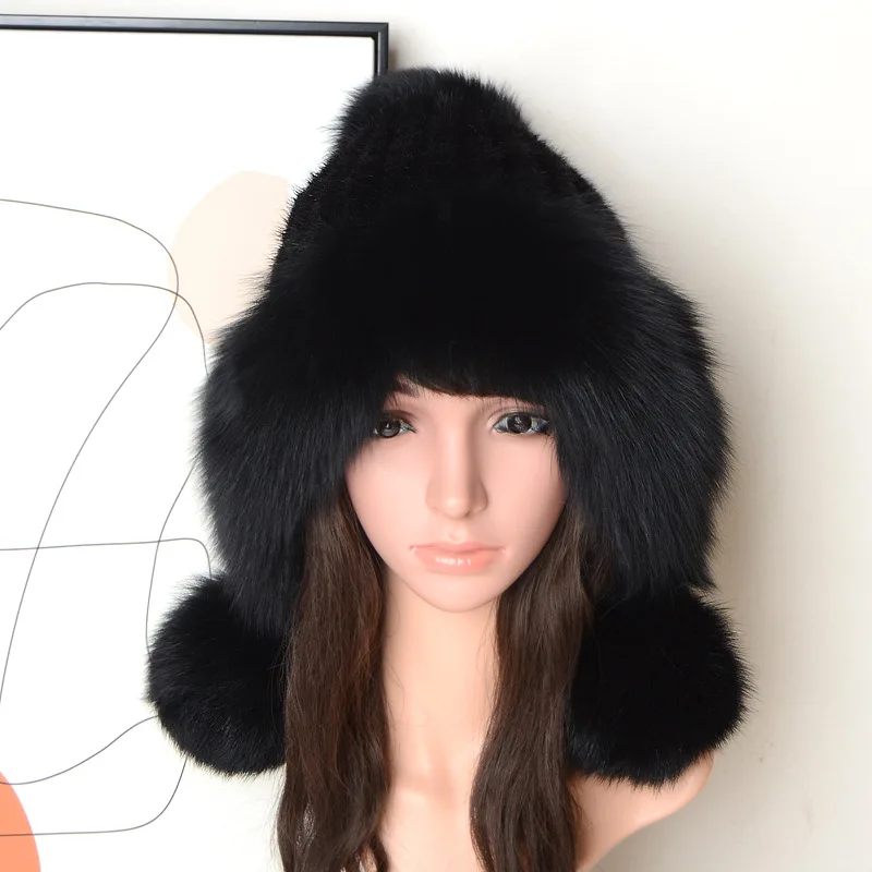 91854852 модная теплая зимняя шапка с защитой ушей из меха норки и лисы шапочки тремя