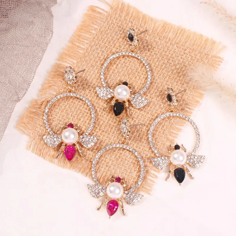 Модные женские серьги-подвески с имитацией жемчуга и Пчелой круглые висячие