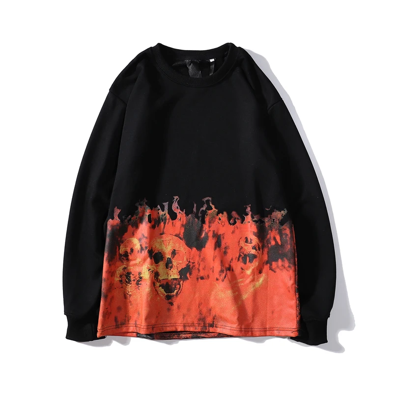 

2021 spring new Vlone joint flame skull print trend men's and women's round neck pullover sweater thin section