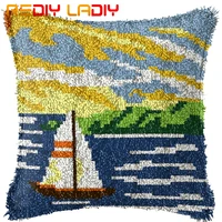 latch hook cushion sailboat coast printed canvas cushion front acrylic yarn crochet pillow case kits hobby crafts home decor