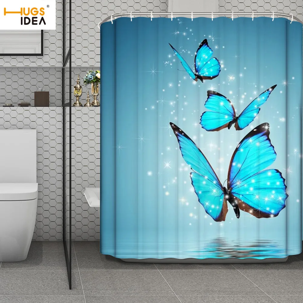 HUGSIDEA 3D занавеска для душа с изображением красоты животных бабочки синяя