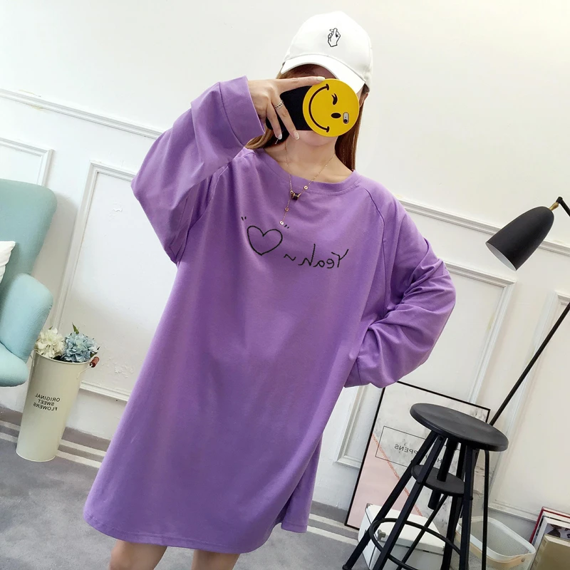 

Plus size T shirt Women Vestidos Spring Autumn Cotton Letter Embroidery Casual Dress Loose Long sleeve Black Dresses 4XL