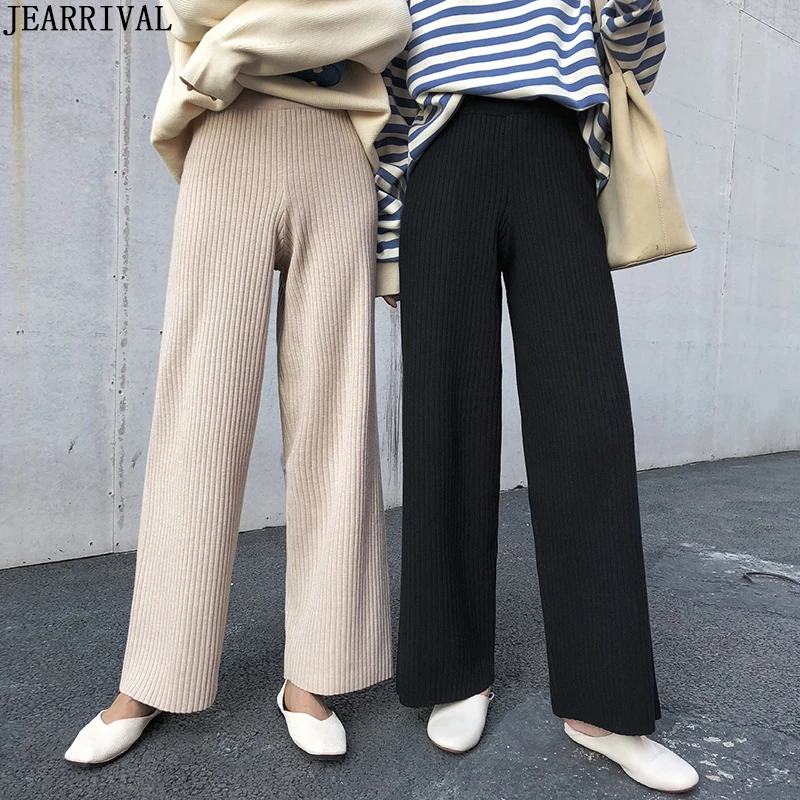 Осень зима женские трикотажные широкие брюки модные эластичные с высокой талией