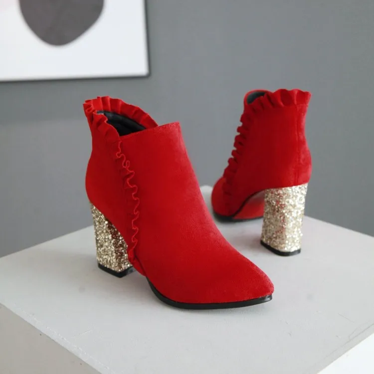 

Oversized 12 boots women shoes ankle boots for women ladies boots Lace side zipper sequined heel