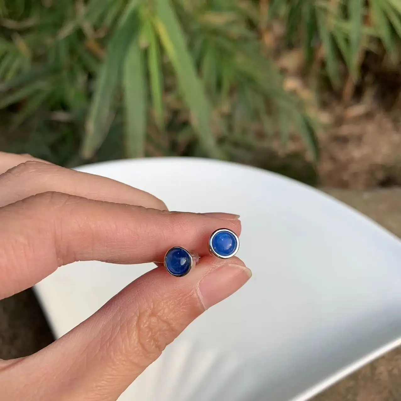 Женские серьги-гвоздики из серебра 100% пробы с натуральным кианитом - купить по