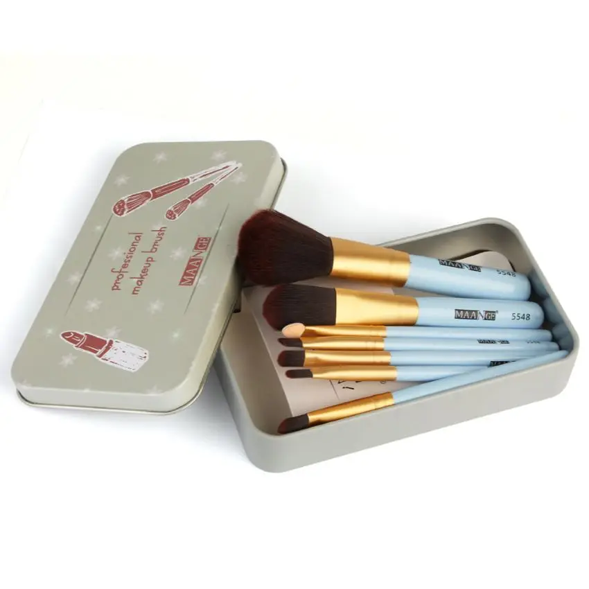 

Maange 7Pcs/set Iron Box Makeup Brush Portable Eye Shadow Brush Makeup Tools face makeup brushes