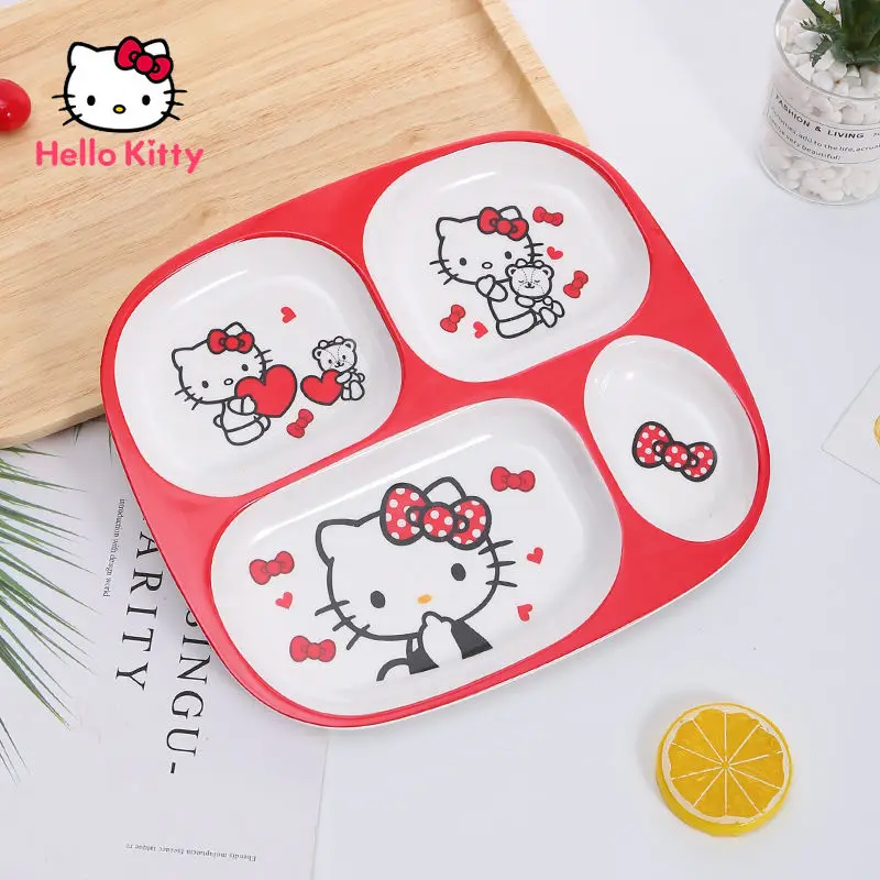 

Hello Kitty Children's Cutlery Set Cute Cartoon Creative Grid Plate Fruit Plate Kindergarten Baby Dining Plate