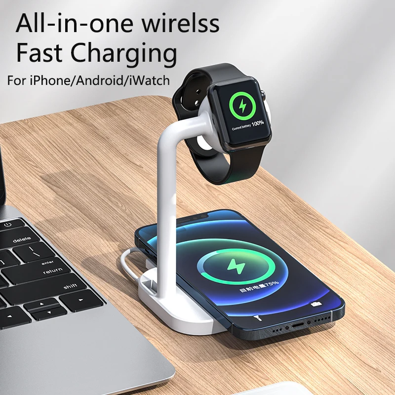 

2 In 1 Wireless Charging Station Dock For iPhone/iWatch 1-6 15W Qi Fast Charger PD&QC 3.0 Phone Charge Holder For Huawei Xiaomi