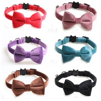 velvet cat collar solid color bowknot puppy chihuahua collars with bell adjustable safety buckle cats bow tie pets accessories