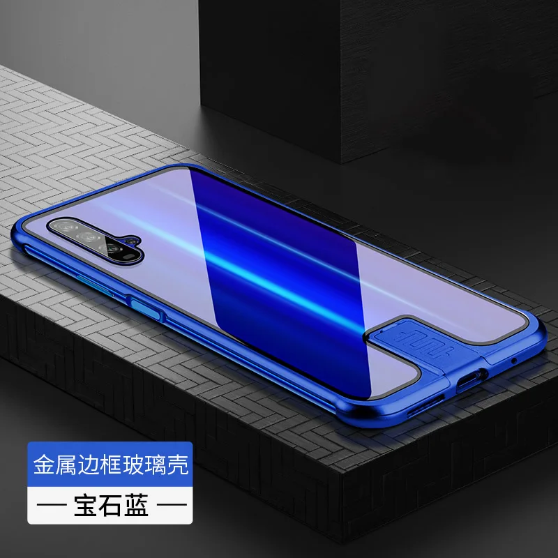 R-just Borderless серия металлический каркас чехол для телефона huawei Honor 20 защитный чехол стеклянная задняя крышка Чехлы для huawei Honor 20 Pro - Цвет: blue