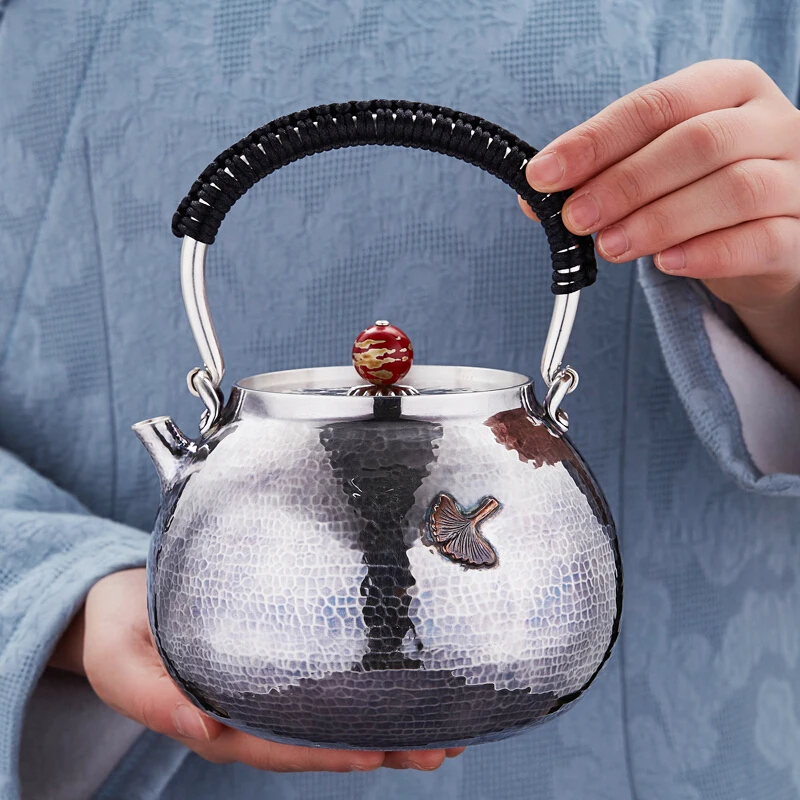 

Silver pot, silver kettle, sterling silver 999 handmade silver teapot, practical kung fu tea set, boiling kettle 672g, 1300ml